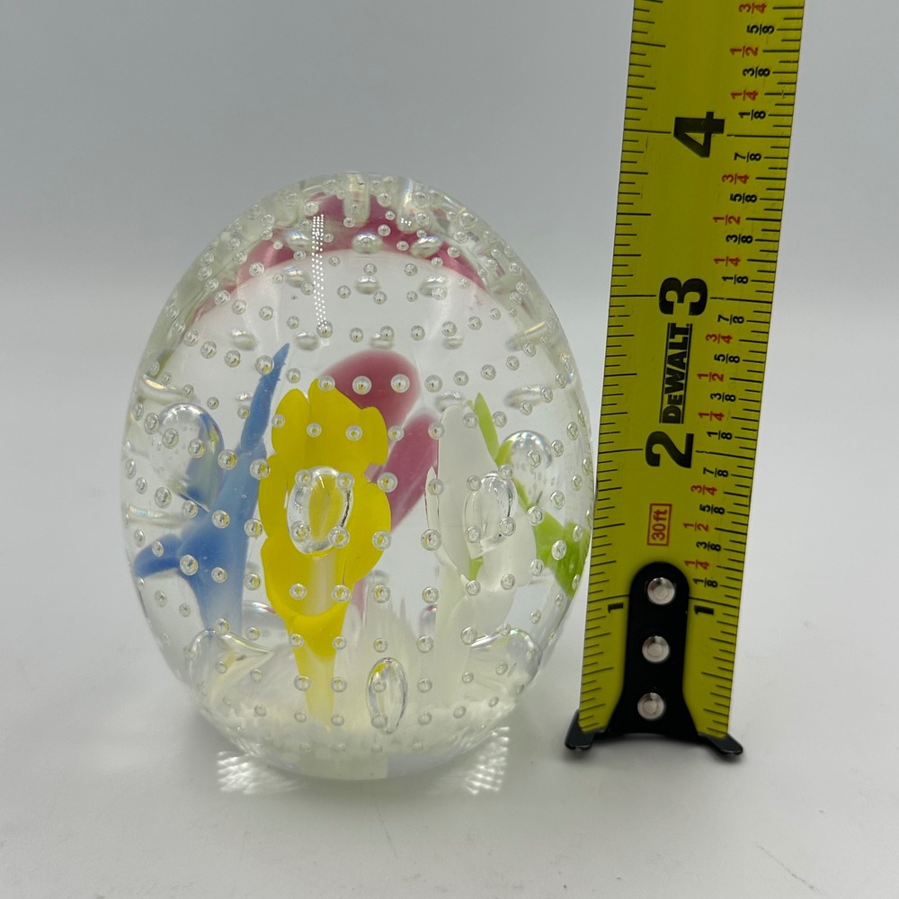 Joe Rice Art Glass Paperweight Egg Multi Color‎ Floral Controlled Bubble signed - Picture 6 of 10